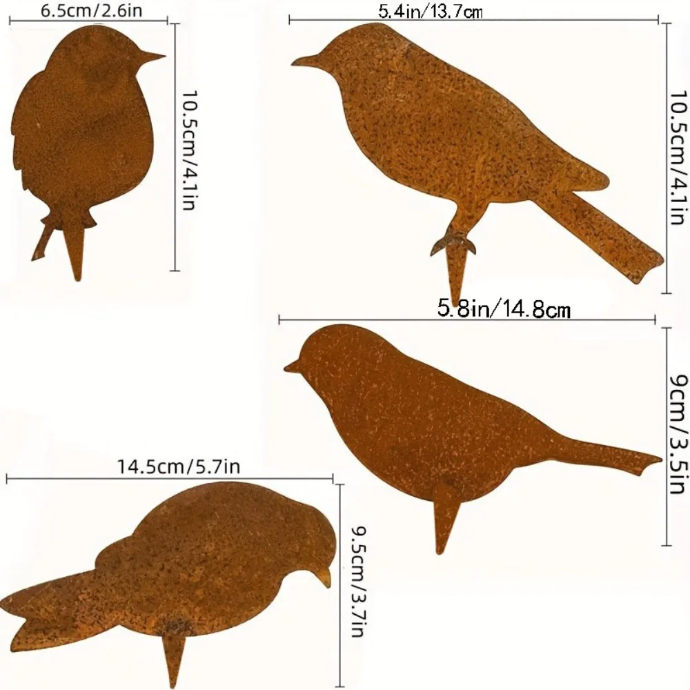 4pcs Rust Bird Garden Stake, Metal Silhouette Yard Sign With Stake For Garden Decor, Outdoor Decor, Fall Decor