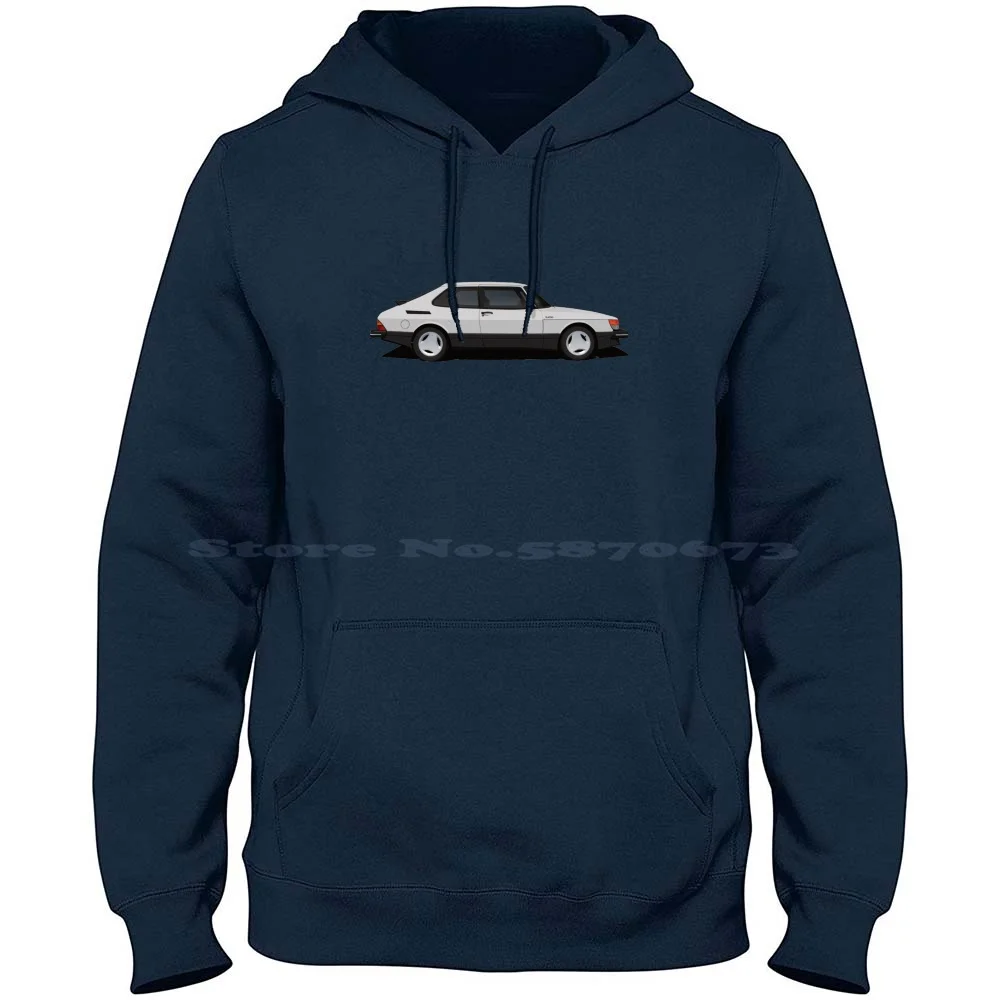 Saab 900 Turbo Aero-White-Side View 100% Cotton Hoodie Saab 900 Turbo Aero Vintage Car Svenska Bil Automobile Classic Saab