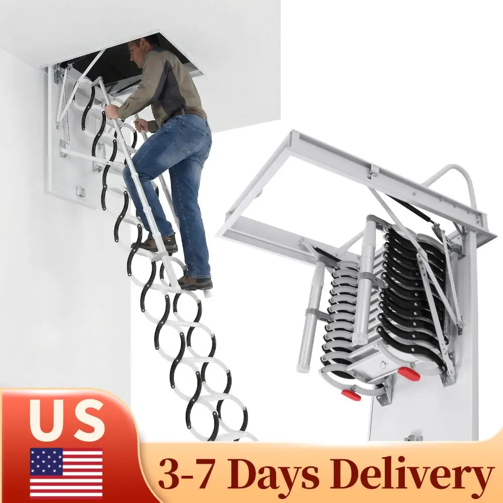 

Folding Loft Ladders with Handrails Hidden Mount Attic Extension Stairs 660LBS Capacity Pull Down System For Home Duplex Villas