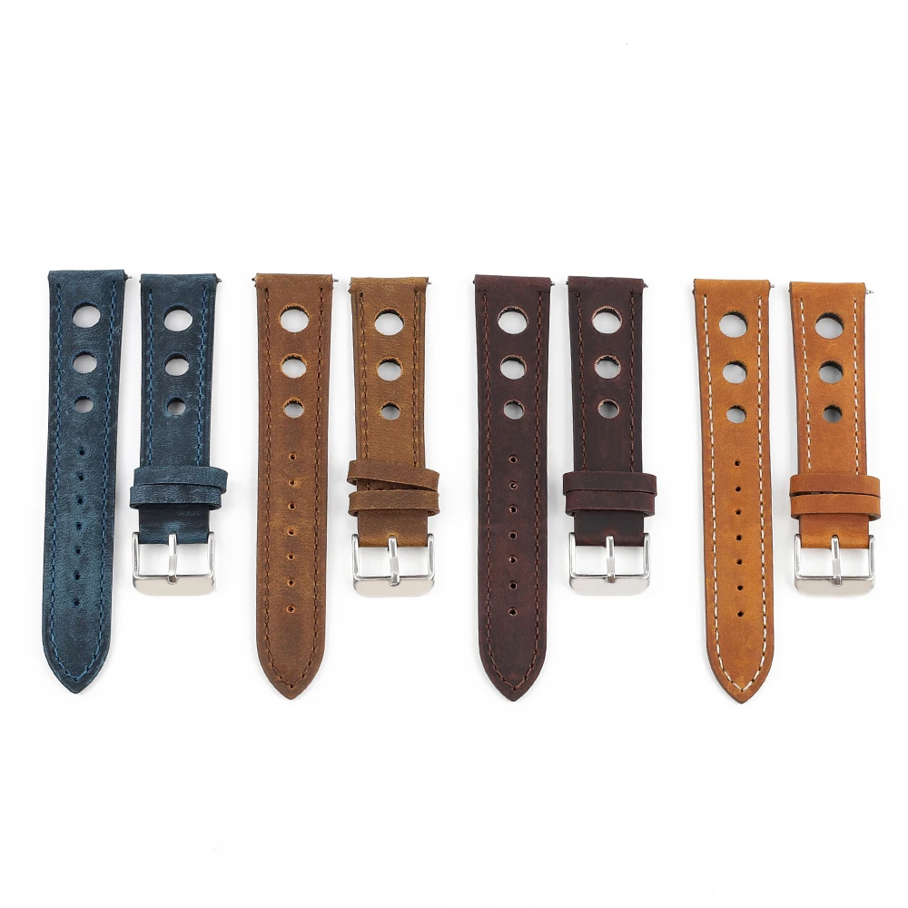 Retro Crazy Horse Leather Watch Strap 18mm 20mm 21mm 22mm Watch Strap Watchband Blue Brown Coffee Quick Release Wristband