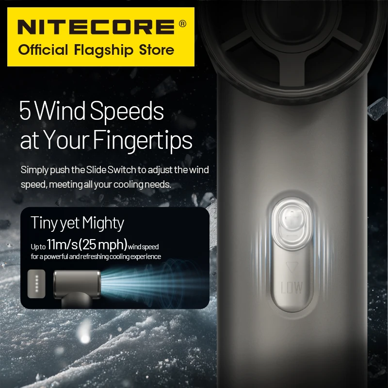 NITECORE NEF01 Mini Handheld Fan 166g Portable Pocket Blower USB-C Rechargeable for Outdoor Camping Commute Hiking Concert