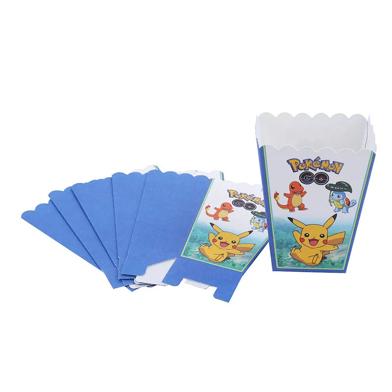 6pcs 17*15cm Pokemon Disposable popcorn box Cute Cartoon Pikachu Paper Bag Baby Shower Party Favors Decorations