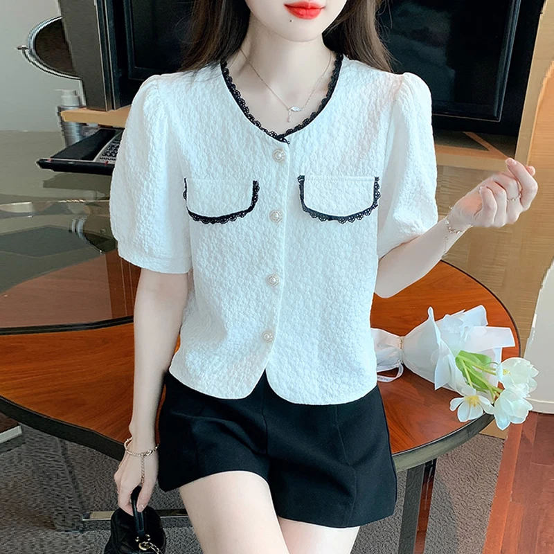 New Summer Short Sleeve O-Neck Women Shirt Casual Cihffon Shirt Blouse Women Tops Blusas Mujer De Moda 2024 Verano Blusa G669