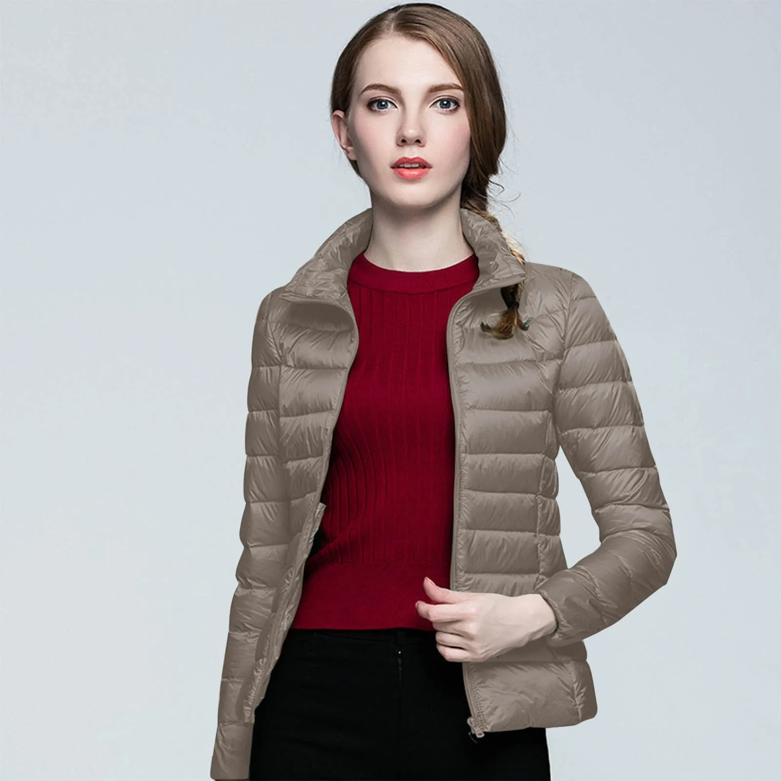 Solid Color Ultra Light Down Jacket Female Slim Portable Windproof Winter Jacket Casual Basics Thermal Winter Jacket