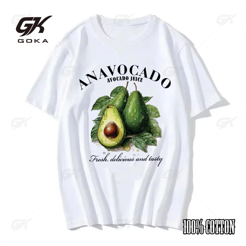 

Футболка с принтом, футболка с рисунком авокадо, повседневный модный топ с короткими рукавами и круглым вырезом, лето-весна, женская одежда