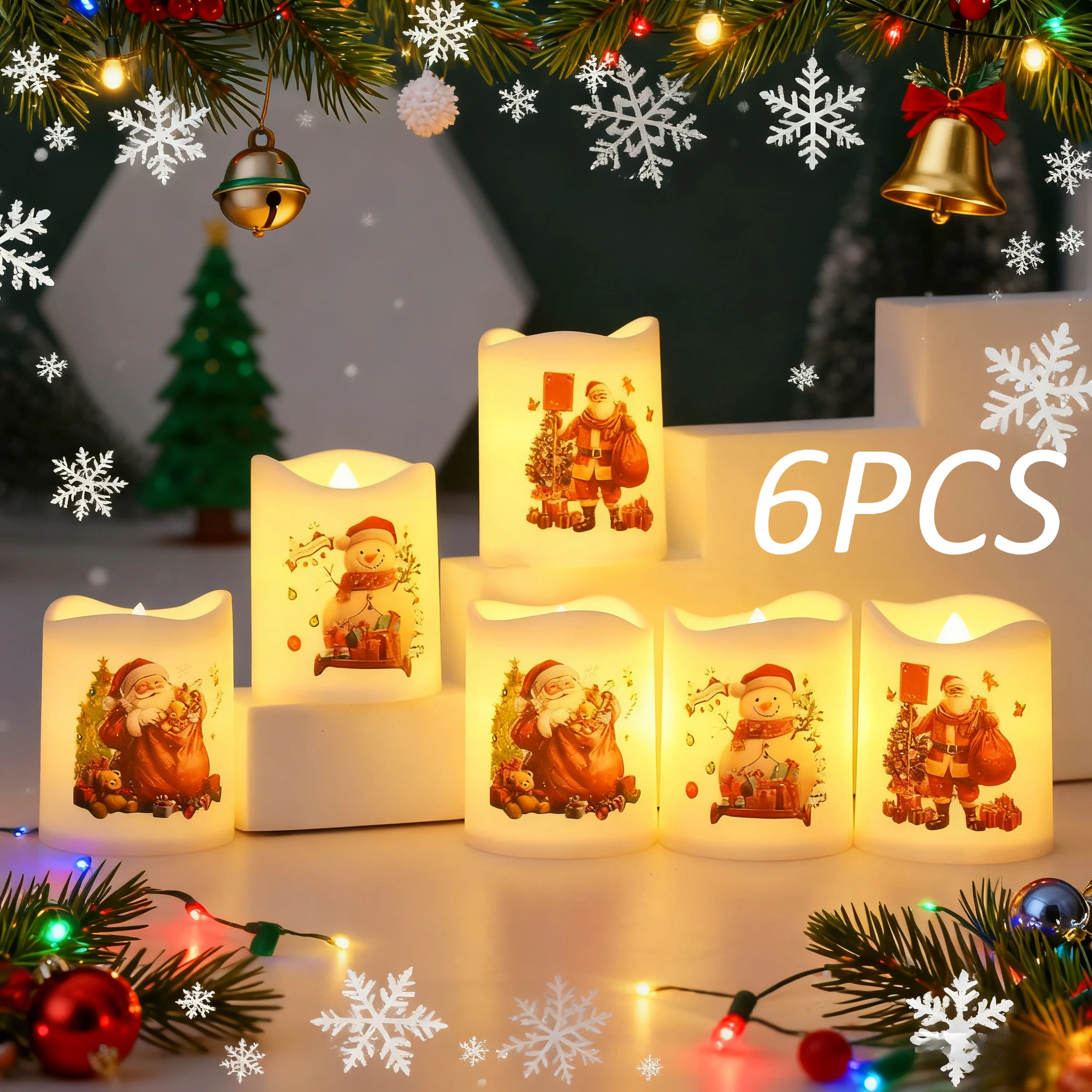 6 шт., рождественские свечи, елка, снеговик, канун Рождества, карнавал, романтические украшения, светодиодные рождественские украшения, свечи