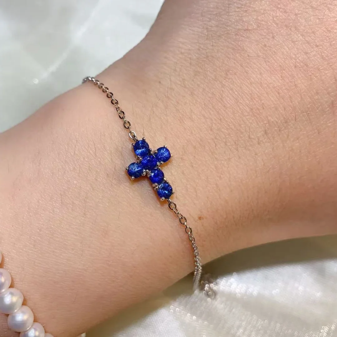 

Refined Inlaid Craft Natural Sapphire Bracelet S925 Pure Silver Fashion Jewelry Gemstone Sophisticated Women Gifts