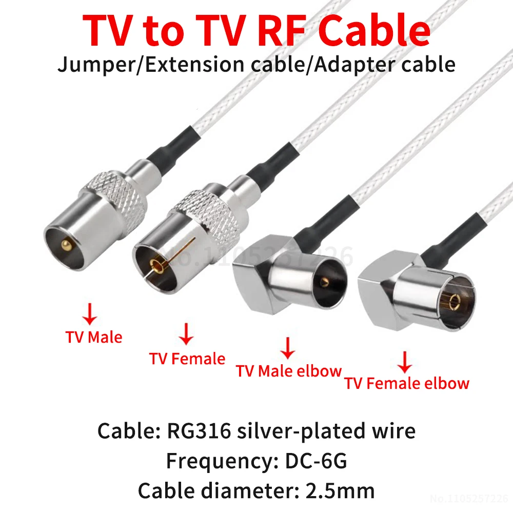 (1 pcs) TV to TV male to female connector (RG-316 RF adapter cable) TV to TV aerial signal extension cable