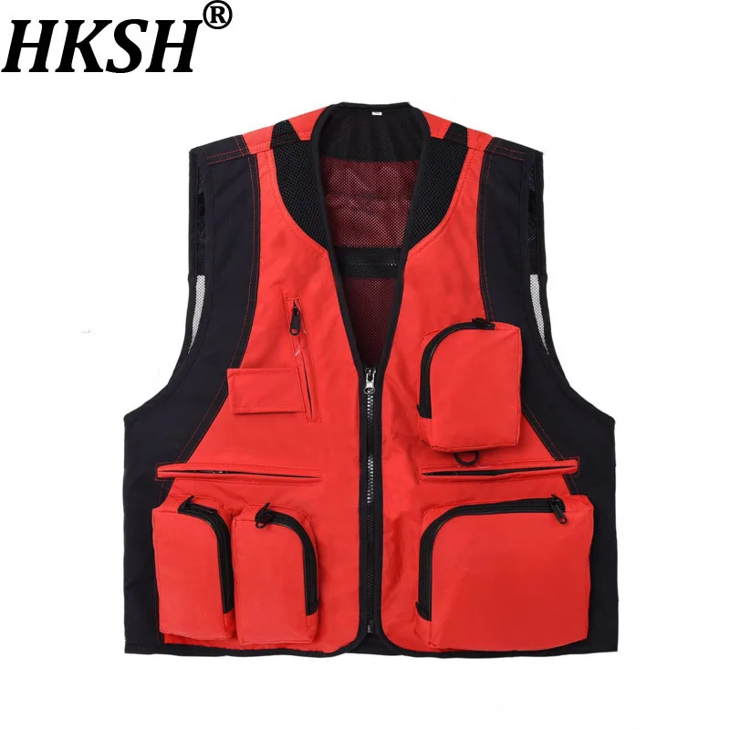 

HKSH весенний новый мужской прилив для фотосъемки на открытом воздухе карманный жилет повседневный функциональный жилет для рыбалки в стиле сафари с вышивкой Ins HK10299