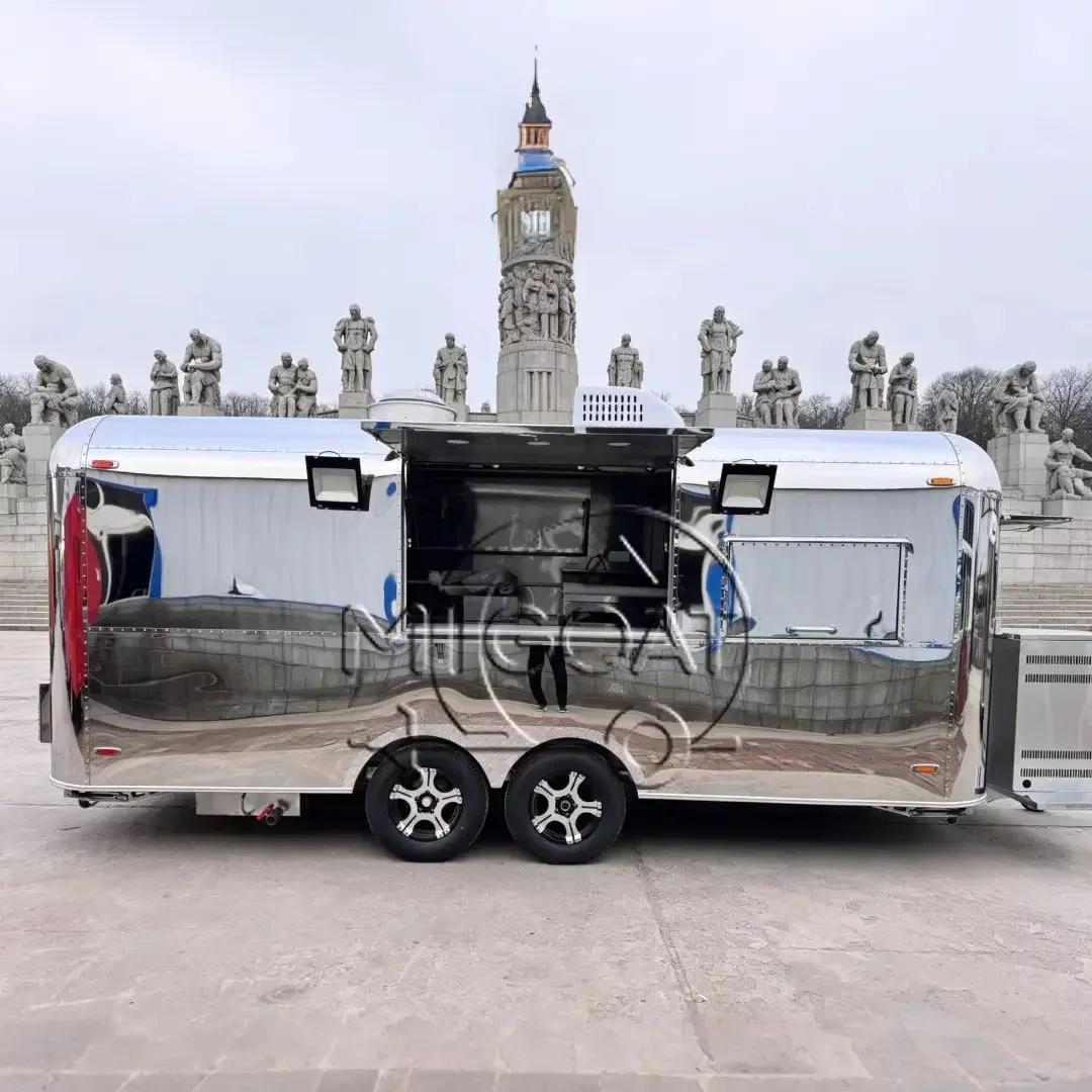 Hot Sale Large Polished Stainless Steel Food Trailer Mobile Cart for Fast Food Catering & Street Food Festival