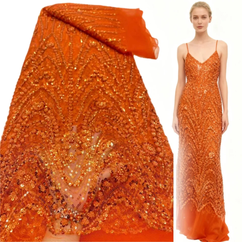 

2026 African Nigerian High-Quality Sequins Beaded Tulle Lace Fabric for Prom Dresses Beads Embroidery Sewing Net Cloth CC1774