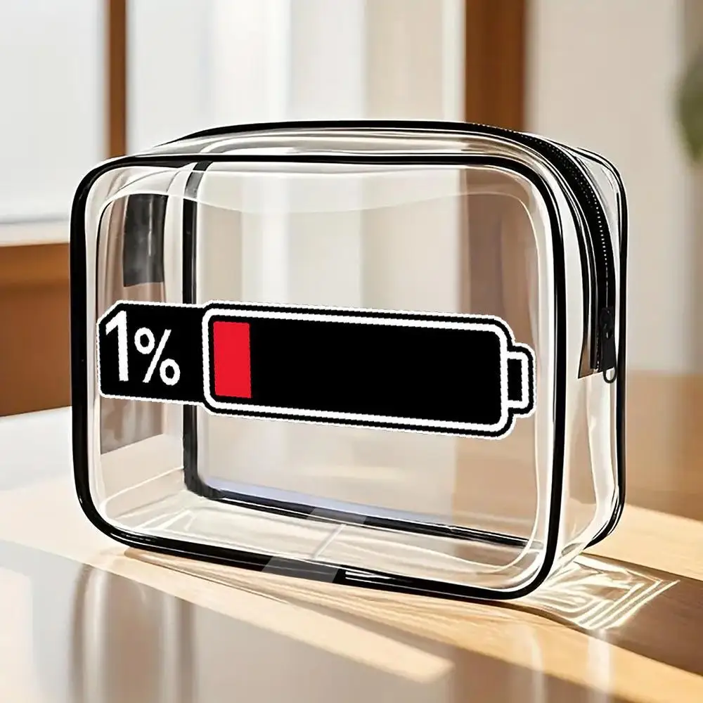 

Toiletry Bag Low Battery 1% Icon Clear Cosmetic Bag Minimalist Modern Transparent Zippered Portable Pouch Fun Relatable Travel T