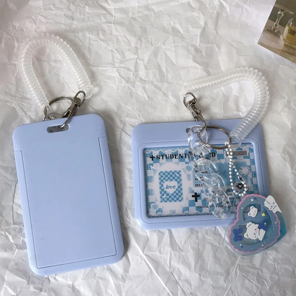 Milk Blue Photocard Holder 3 Inch Idol Small Photo Card Protector Case Student Slid ID Bus Card Case With Keychain Heart Pendant