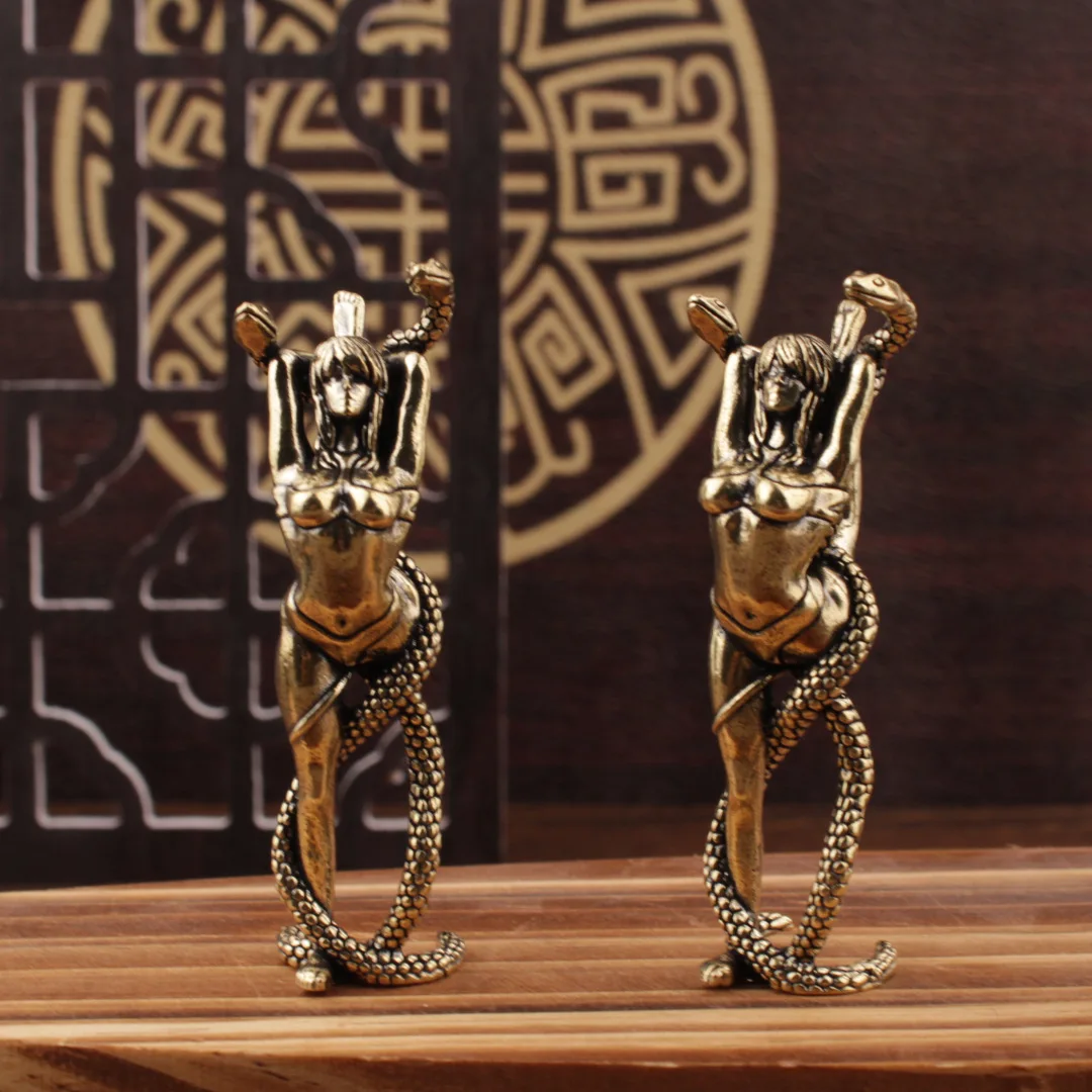 1 piece of creative brass beauty and snake ornaments, furniture, living room desk, tea pet, brass crafts, copper sculpture