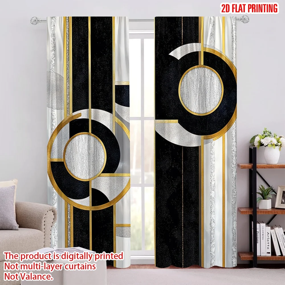 

2D flat printing 2Pcs Geometric Texture Digital Printed Window Curtains Polyester Material Suitable For Living Room Kitchen