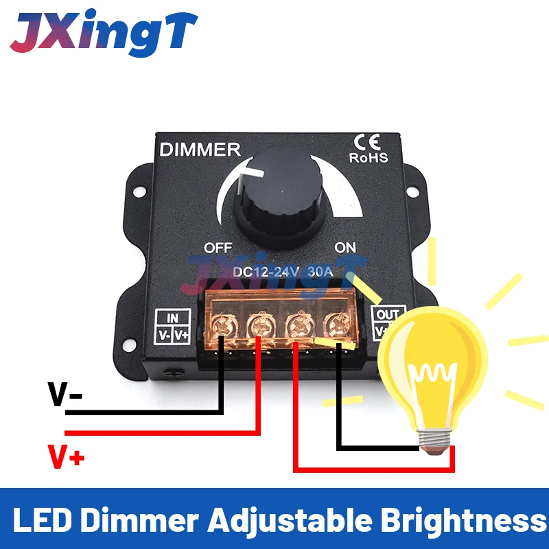 LED Dimmer Adjustable Brightness Lamp Bulb Strip Driver Single Color Light Power Supply Controller 30A DC 12V 24V 360W