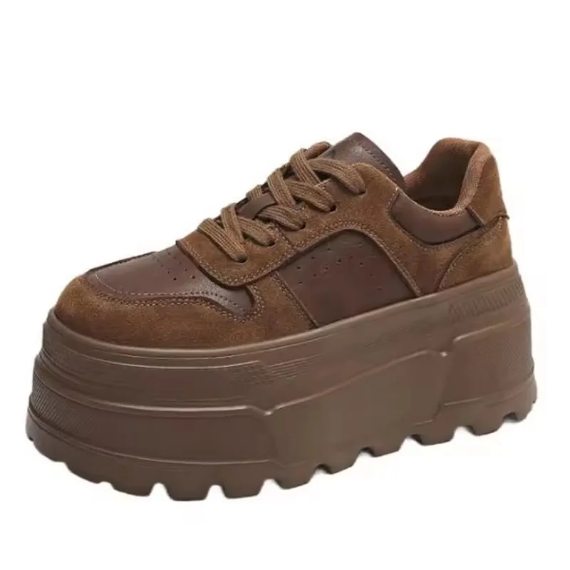 

8 см женские кожаные новые осенне-весенние повседневные прогулочные туфли массивные кроссовки зимние плюшевые спортивные туфли для скейтборда на высокой платформе женские