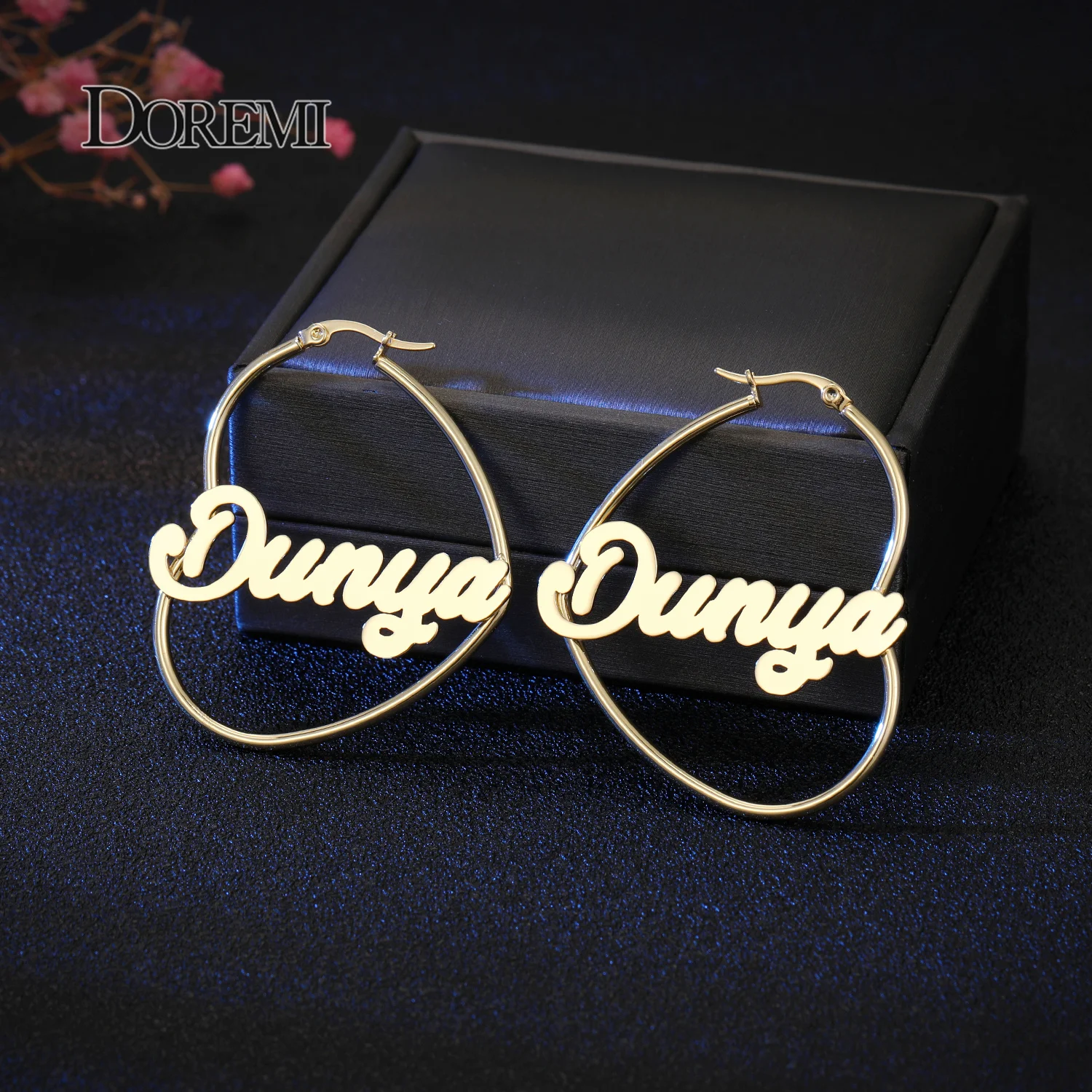 DOREMI Stainless Steel Letter Hoops 50mm Heart Custom Name Earrings Personalized Nameplate Earrings  Anti-allergy Christmas Gift
