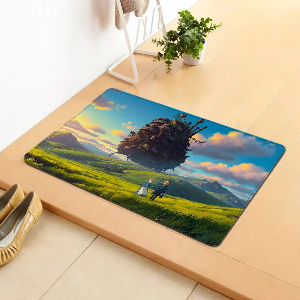 H-Howls-Moving-CastleS Door Mat Washable Non-Slip Living Room Sofa Chairs Area Mat Kitchen Doormat Area Rug