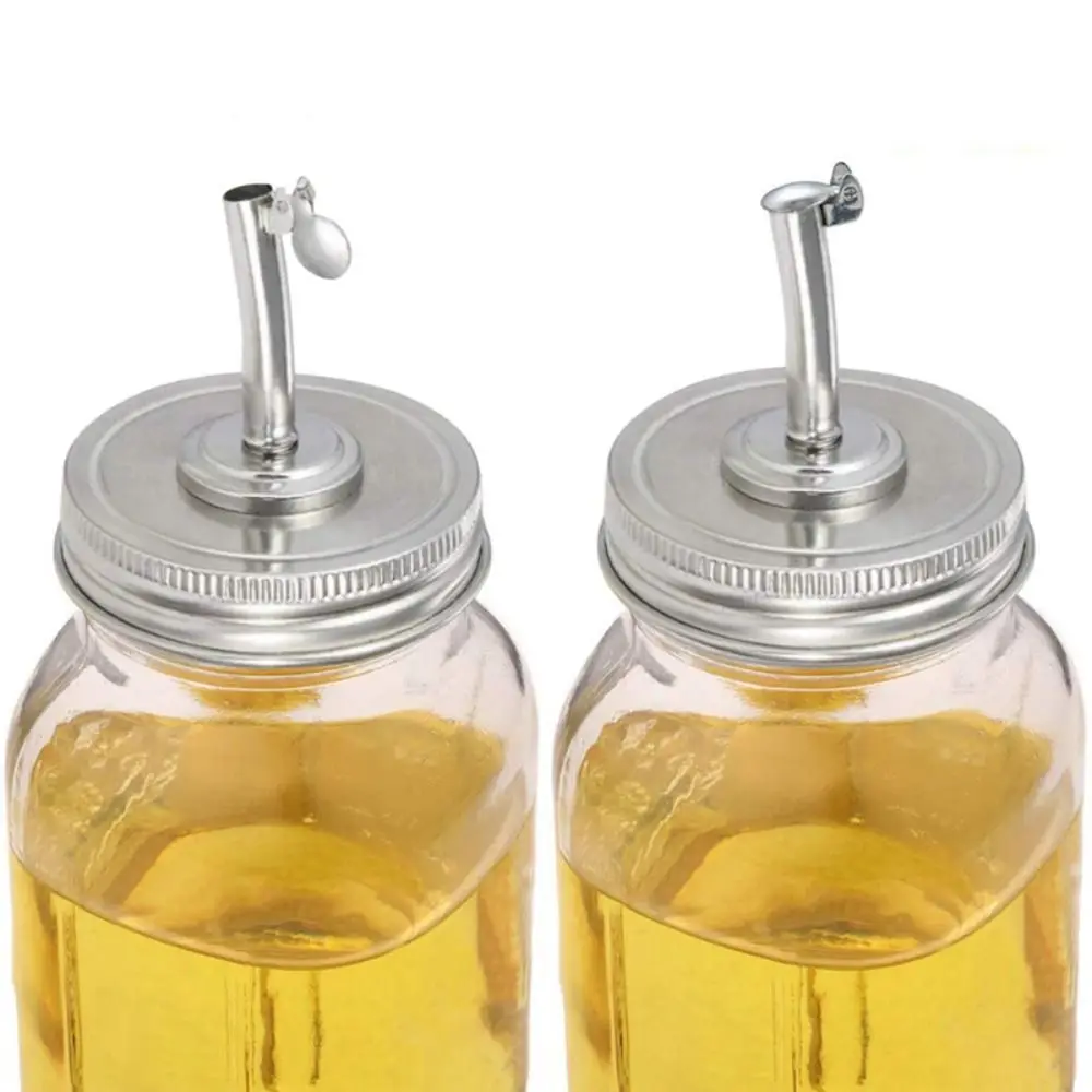 2pcs With Nozzle Mason Jar Pour Spout Lid Leakproof Stainless Steel Oil Pour Spout Dispenser 70/86MM Grease Bottle Cover