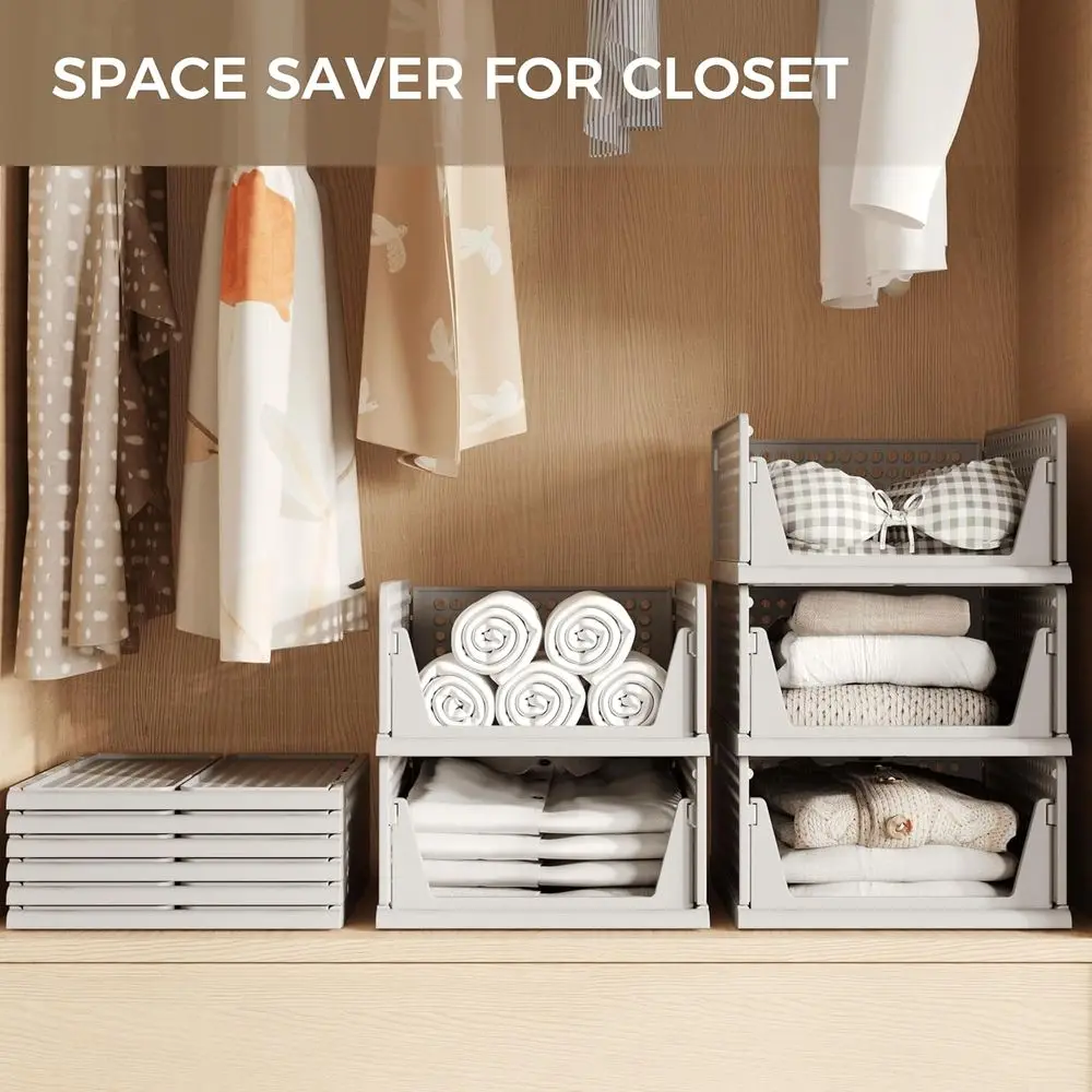 منظم خزانة بلاستيكي مكون من 6 أقسام قابل للتكديس، سلة درج للملابس، صناديق تخزين لخزانة الملابس، غرفة النوم، الحمام، المكتب