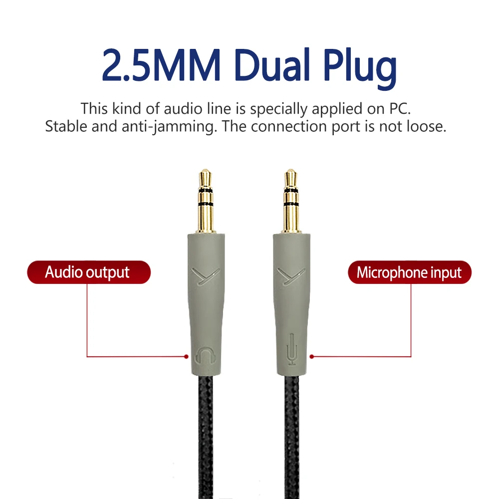 Professional Gaming Headset Audio Cable Headphone Replacement Line of PC Ver. with 3.5MM Dual Plugs for Beyerdynamic MMX100