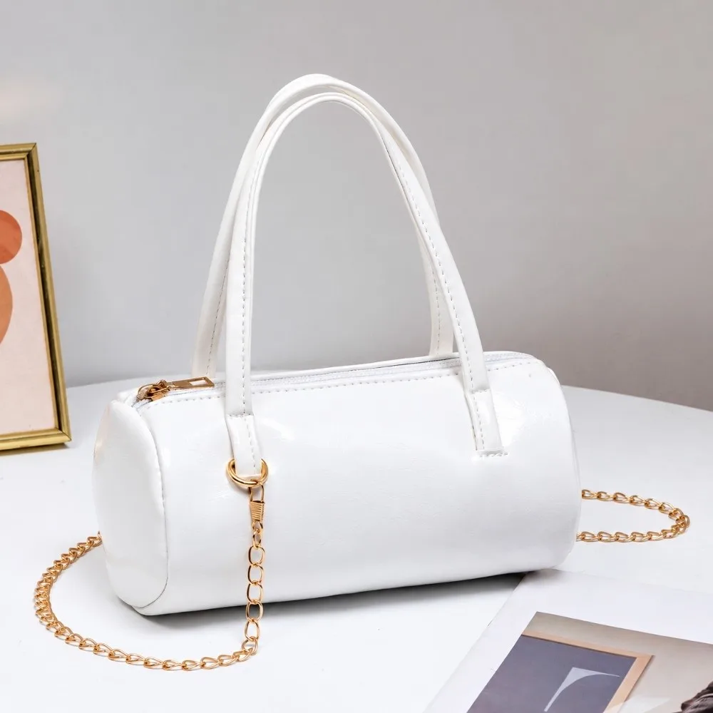 Polka Dot Shoulder Handbag PU Leather Zipper Closure Cylinder Shoulder Bag Round Cylinder Shape Mini Boston Bag For Young Girls