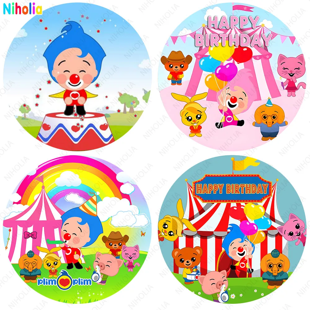 NIHOLIA Plim Circle Birthday Photo Backdrop Custom Round Photography Background Circus Tent Decoration Banner