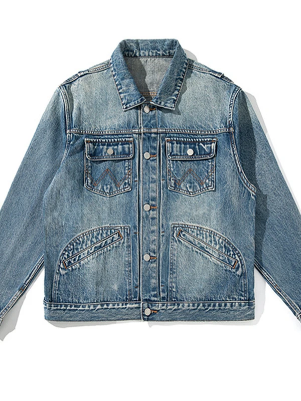 

Мужская куртка из плотного чистого хлопка в американском ретро-стиле, джинсовая, для работы, модная, ностальгическая, осенняя