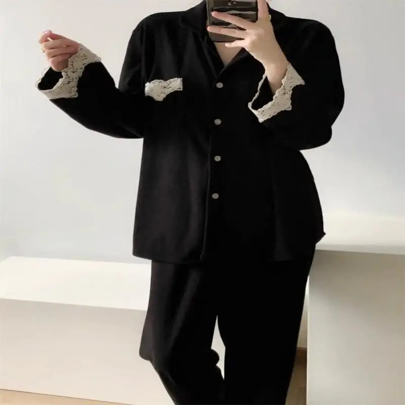 حار جديد Pjs مجموعة المرأة بيجامة مجموعة المرأة بيجامة شتوية دافئة الدانتيل ملابس المنزل المألوف ، منامة لطيف وناعم بيجامة مجموعة