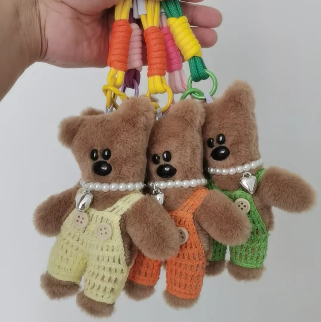 15cm Lovely Small Bear Plush Toy Keychains Cute Bear Backpack Pendant Anti drop chain Car Keyring Girls Women Bag Accessories