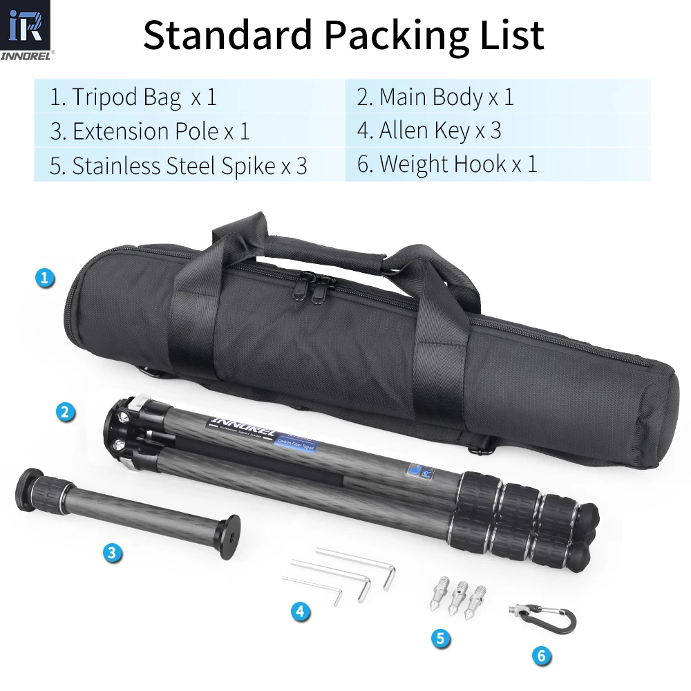 INNOREL KT254C 10 Layer Carbon Fiber Tripod Professional Portable Compact Camera Stand Support with Short Center Column for DSLR - Image 6