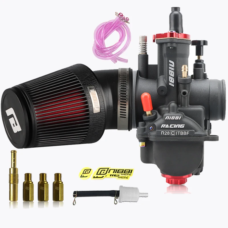 NIBBI Motorrad PWK Racing Vergaser PWK 24/26/28mm Power Jets Carb mit 48mm High Flow Bend CNC Luftfilter Kit Fit KTM Yamaha – Detail 8