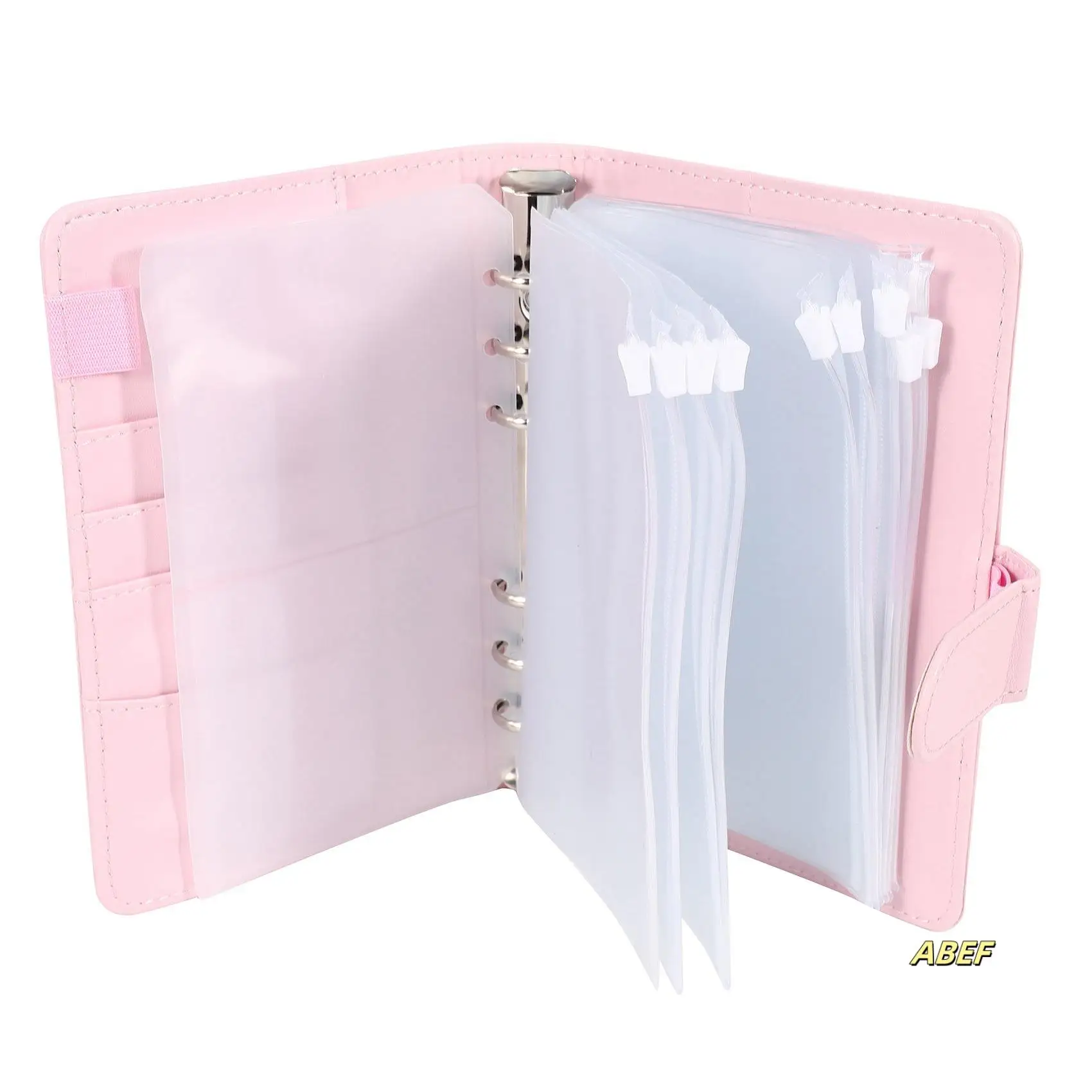 28 كيسًا مجلدًا مقاس A6 مع غطاء جلدي، مجلد ميزانية مكون من 6 حلقات مع ظرف نقدي، مجلد توفير المال (وردي)