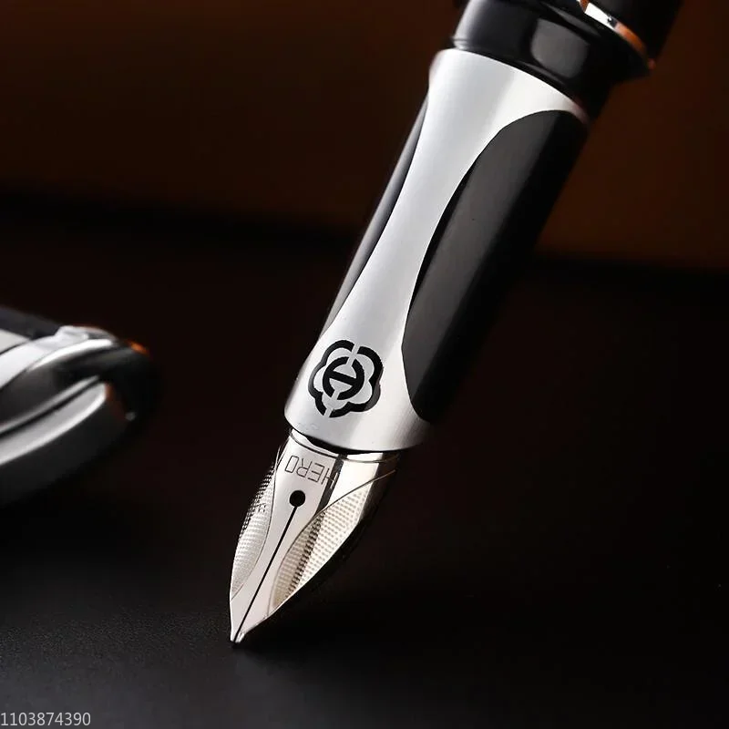 

Новая металлическая синяя авторучка Hero 600, нержавеющая сталь, иридиевое золото, F, перо 0,5 мм, чернильная ручка для делового письма, школьные канцелярские принадлежности, подарки