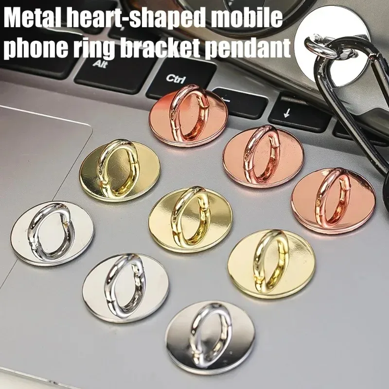 2Pcs Metal Self Adhesive Heart Shaped Phone Case Finger Ring Grip Cellphone Charm Holder DIY Hanging Hook Kawaii Buckle Clasp