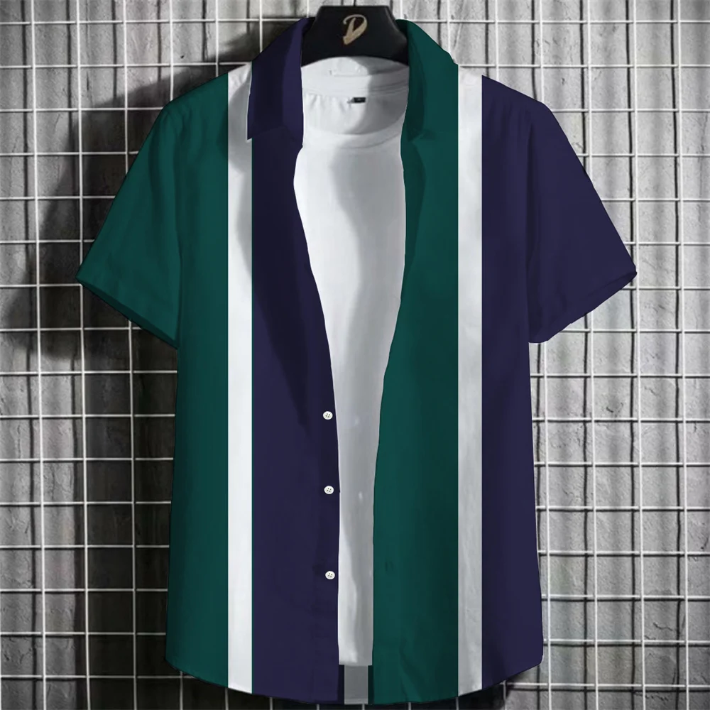 

Stripe Mens Shirt Flower 2025 3d Print Shirt Casual Short-sleeved Tops Beach Party Shirts Man Hawaiian Shirt Male Clothes Loose