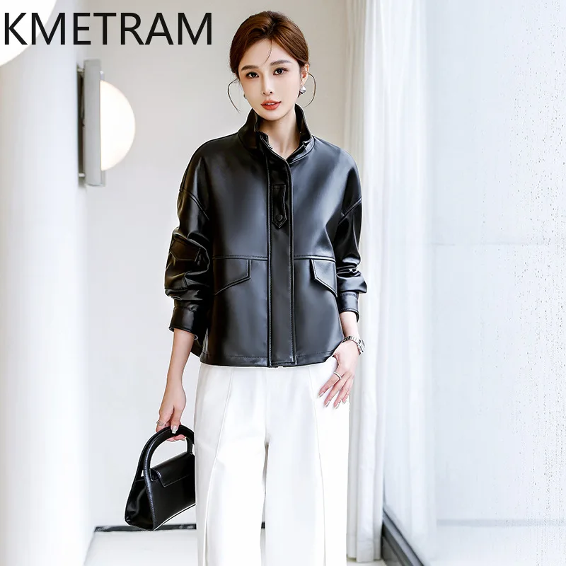 100% 진짜 양피 자켓 여성 고품질 짧은 검은 정품 가죽 자켓 여성 가을 ​​숙녀 의류 2025 Chaquetas
