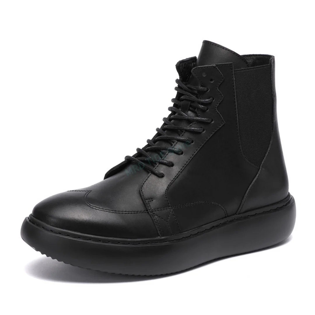 

Brand Men Casual Shoes Genuine Leather Zip Lace Up High Top Man's Ankle Shoes Vintage Luxury Designers Gothic Fleece Wool Boots