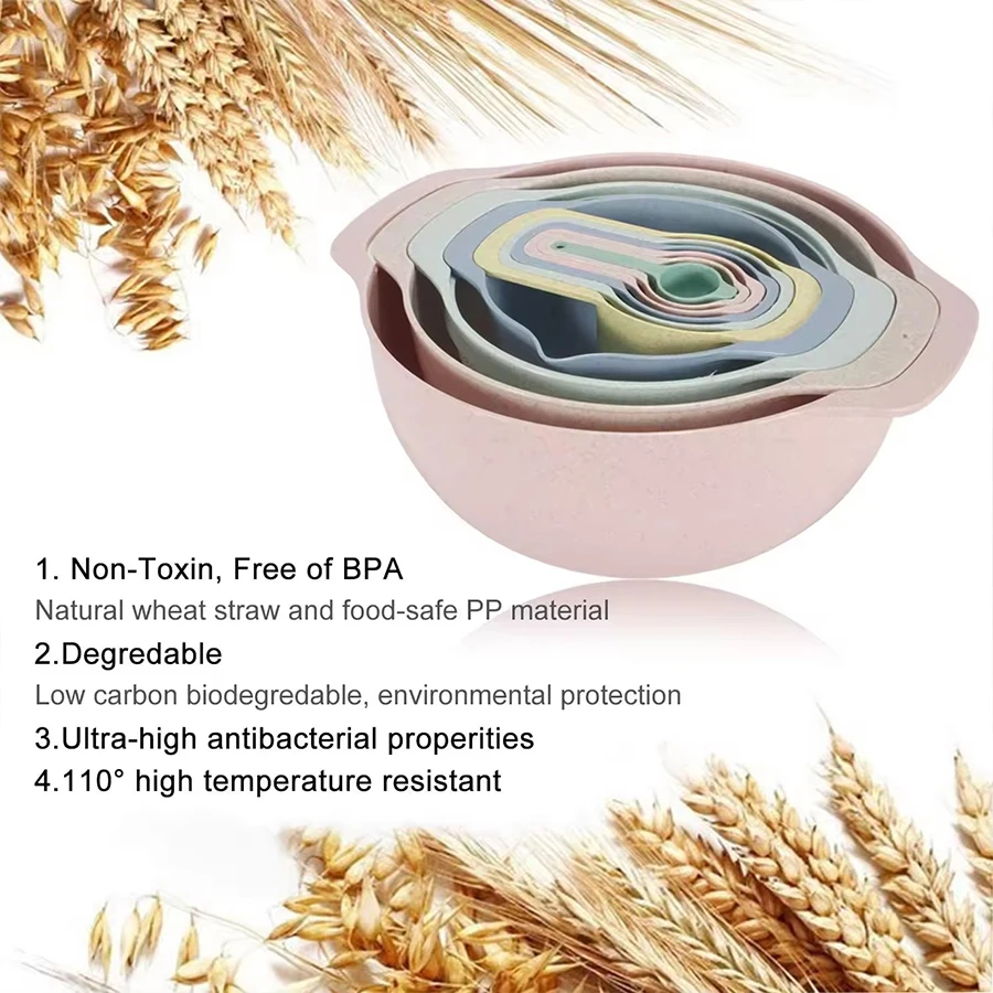 

10 Pcs Plastic Mixing Bowl Set with Measuring Spoons Sifter and Colander Durable Nesting Kitchen Tools for Cooking Baking Salad