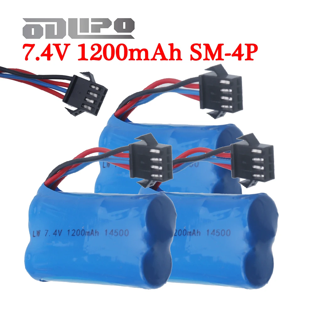 SM-4P 4-Pin-Stecker 14500 7,4V 1200mAh Akku für EC08 RC-Boot, elektrische Spielzeug-Wasserkugelpistole, 7,4V Akku für RC-Automodell