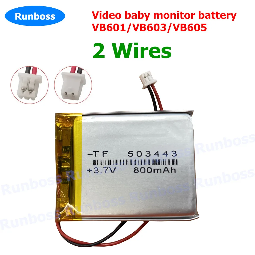 3.7V 800mAh 1.25mm plug battery for video baby monitor VB601 VB603 VB605 nanny security camera intercom angeleye Ae210 2-3-wire