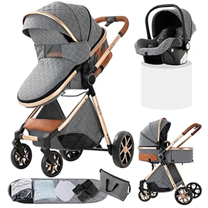 Luxus-Kinderwagen 3-in-1 mit Autositz, Neugeborenen-Sicherheitsgurt, Vielpunkt-Gurt, Vierrad-Kinderwagen, Stoßdämpfend, Faltbar, für Flugreisen und Langstrecken, mit Explosionsgeschützten EVA-Rädern