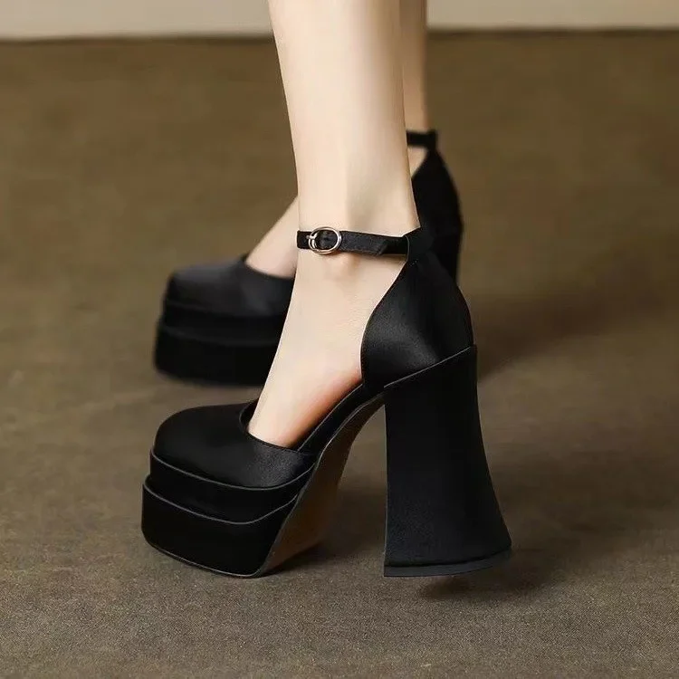 12cm Wedding Shoes & Dress Accessories | Petite-Friendly Thick-Heel Cake-Soled Waterproof Platform Mary Janes