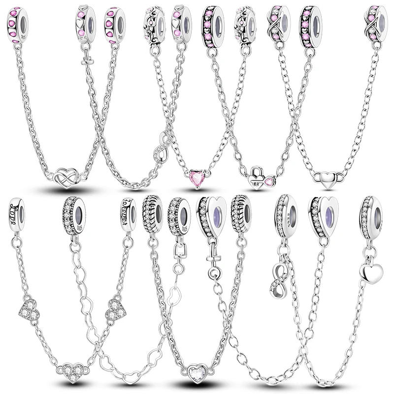 Colgante de cadena de seguridad con símbolo de corazón e infinito, cuentas de 3mm para pulsera, brazalete, collar para mujer, regalo de joyería de lujo DIY