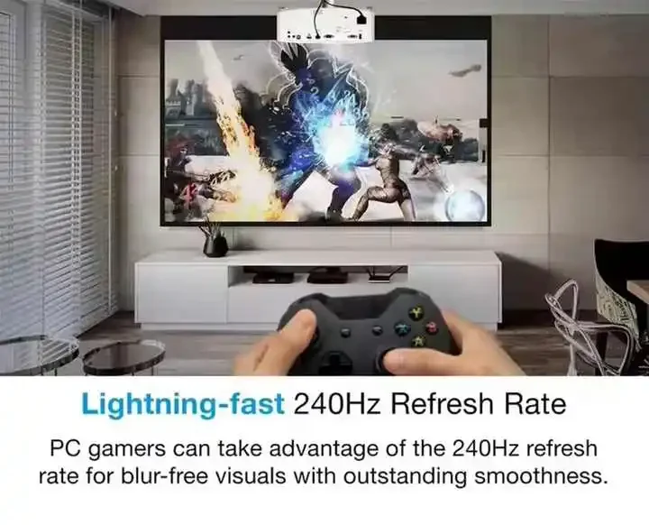 

2025 UHD55 4K Ultra HD Проектор для домашнего кинотеатра и игр с высокой яркостью, DLP, частотой обновления 240 Гц, поддержкой HDR10, HLG и Full 3D