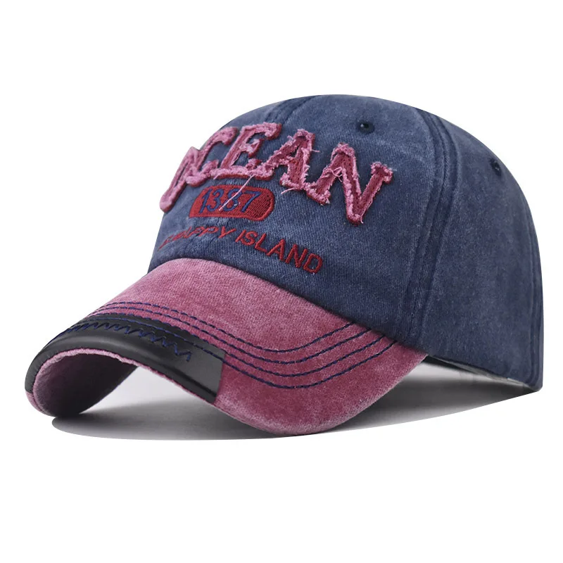 

Cotton Washed Vintage Ocean Embroidered Baseball Outdoor Personality Complex Large Embroidery Distressed Dad Hat