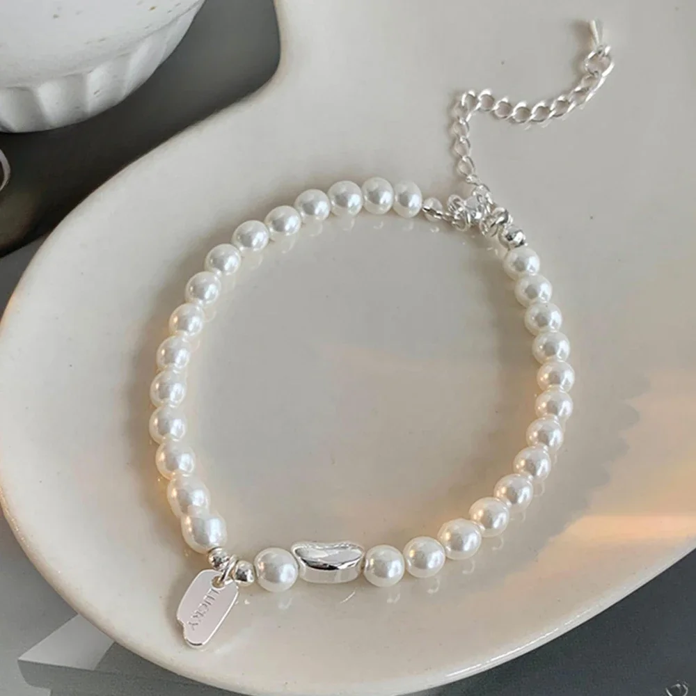 Vintage 925 Sterling Silver Pearls Bead Bracelet For Women Fashion Korean Bean Shape Bracelet Luxury Party Wedding Jewelry Gift