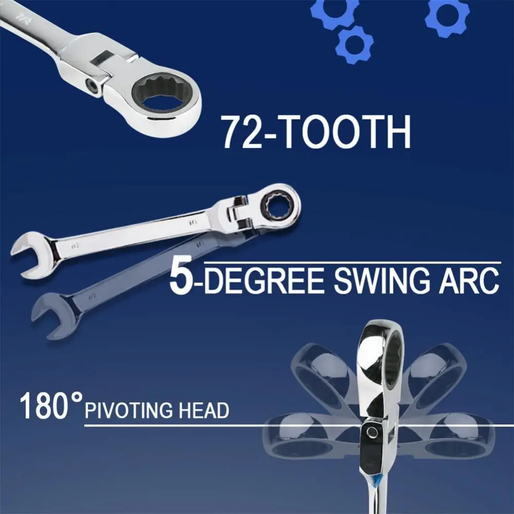 6-17mm Flexible Pivoting Head Ratchet Wrench Spanner Garage Metric hand Tool  For auto and Home Repair 1pcs