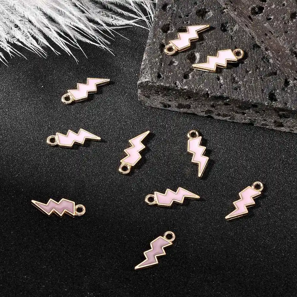 PandaHall 100 Stück Emaille-Blitzanhänger Bunte Blitzform-Charms Himmlische Donner-Charms für Schmuckherstellung – Detail 11